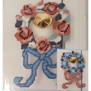 New Vtg 1990 Good Shepherd Plastic Canvas Craft Kit Victorian Wreath Door Hanger